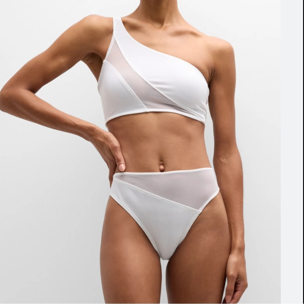 Norma Kamali Sz L Bikini Snake Mesh One-Shoulder White Vacation Minimalist New